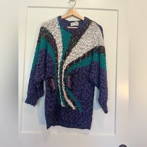Vtg Carducci Wool Blend Sweater 80s Art To Wear 3D knit eclectic maximalist Sz M
